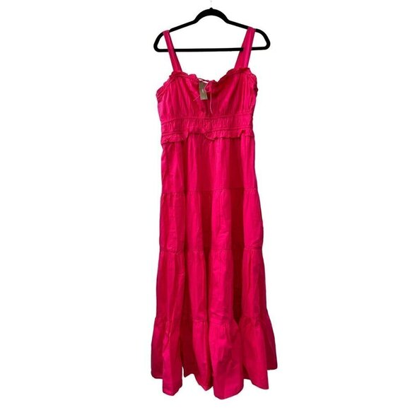 New J crew Size TL Sasha Maxi dress Poplin floaty tiers Pink bk952 Beach Summer - Picture 1 of 13